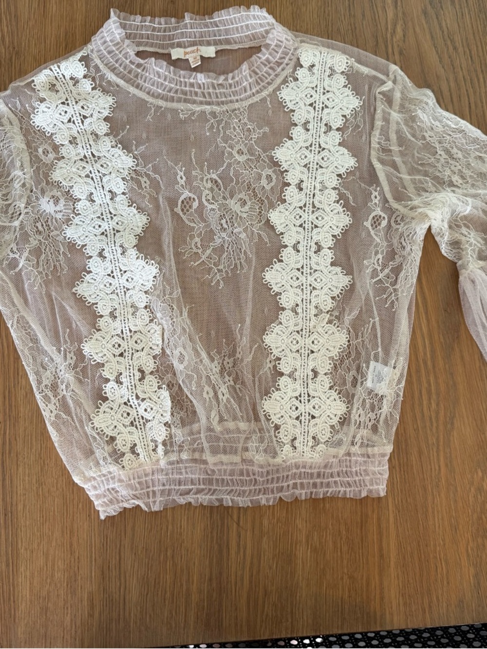 Cream Lace Sheer Long-Sleeve Top